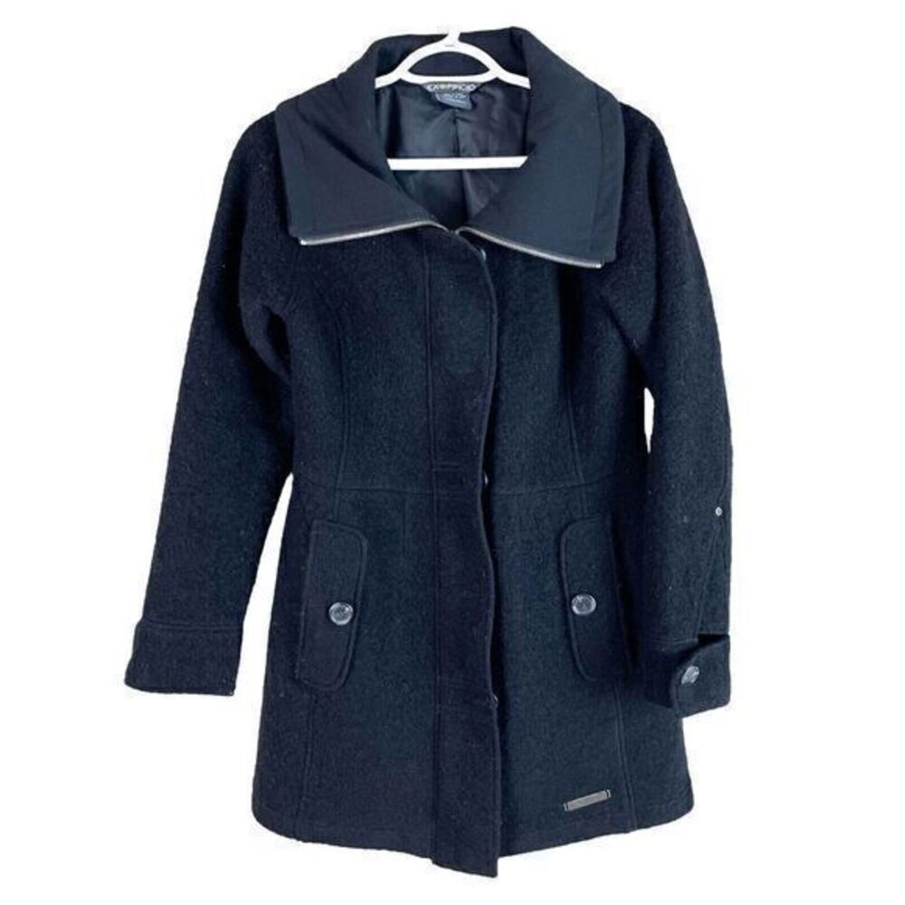 Exofficio Wool Blend Lined Jacket Coat Womens XS Black Full Zip Buttons‎ Pockets